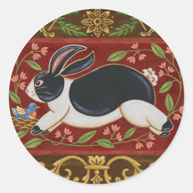 Folk Rabbit Classic Round Sticker (Front)