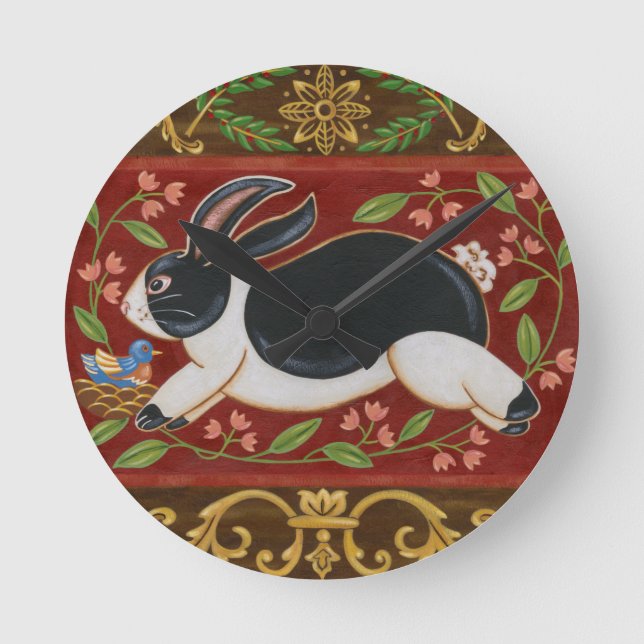 Folk Rabbit Round Clock (Front)