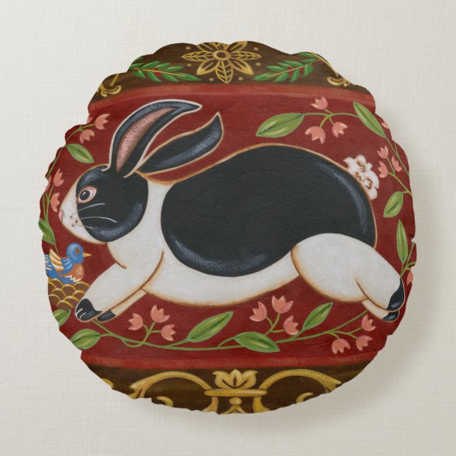 Folk Rabbit Round Pillow (Front)