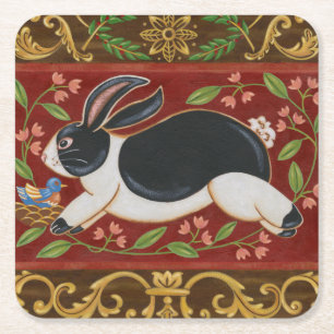 Folk Rabbit Square Paper Coaster