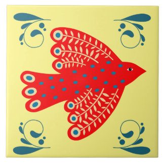 folk red bird on the yellow background Left Tile