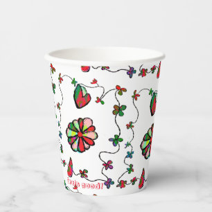 Folk Retro Quaint and Happy Art  Paper Cups