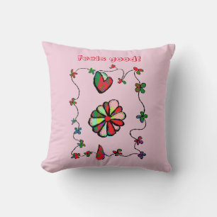 Folk Retro Quaint and Happy Art   Throw Pillow