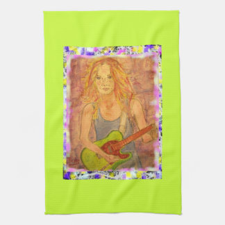 folk rock girl drip kitchen towel