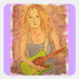 folk rock girl playin' electric square sticker