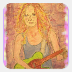 folk rock girl playin' electric up close square sticker
