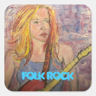 folk rock girl reflections square sticker