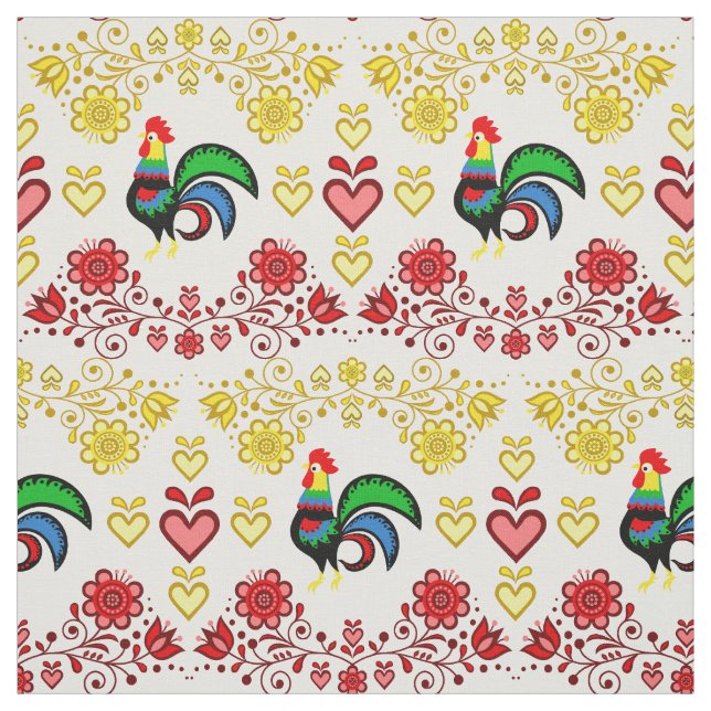 Folk Rooster/Cockerel gold/red floral ,hearts/4" Fabric (Swatch)