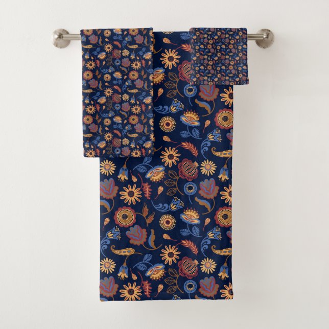 Folk Rustic Floral Bath Towel Set (Insitu)