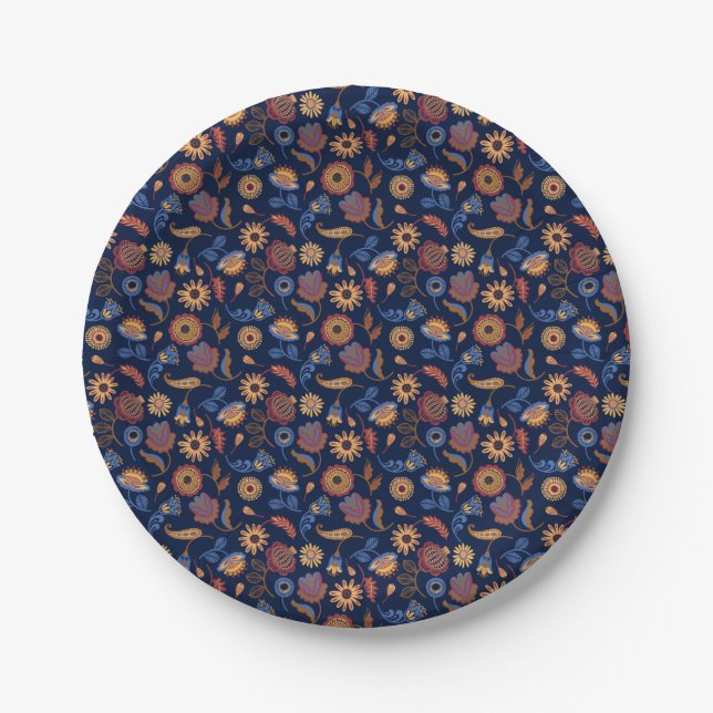 Folk Rustic Floral  Paper Plate (Front)