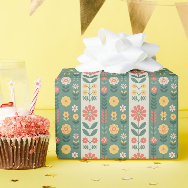 Folk Stripes Pattern Wrapping Paper Roll (Birthday Party)