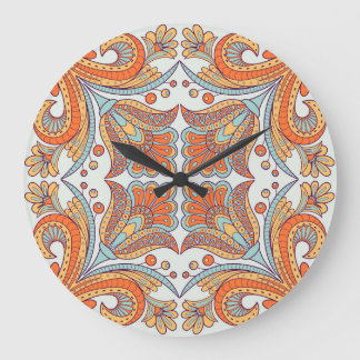 Folk style, floral design pattern. large clock