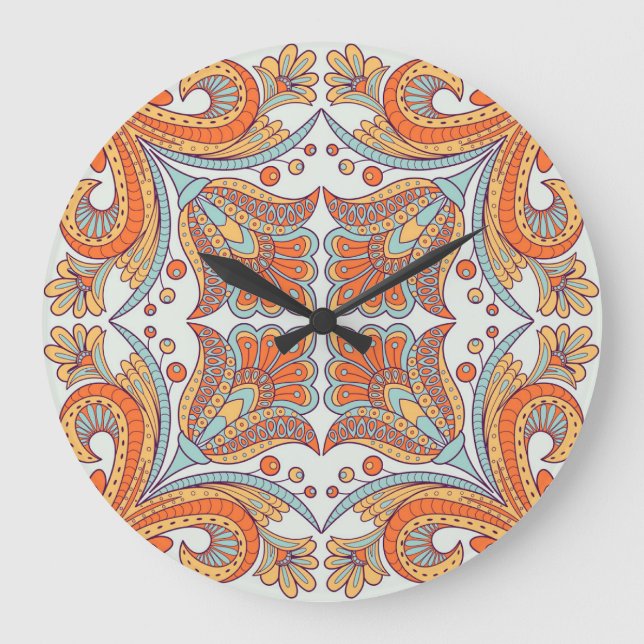 Folk style, floral design pattern. large clock (Front)