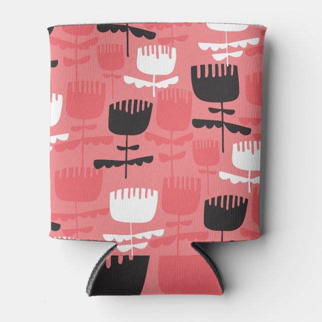 Folk-style tulip flowers silhouette pattern. can cooler (Front)