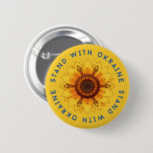 Folk Sunflower Ukrainian Ornamental Patterns Flag 2 Inch Round Button