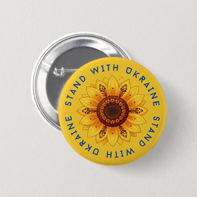 Folk Sunflower Ukrainian Ornamental Patterns Flag 2 Inch Round Button (Front & Back)