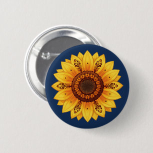 Folk Sunflower Ukrainian Ornamental Patterns Flag 2 Inch Round Button