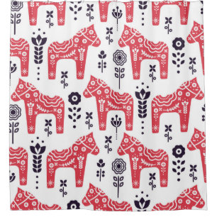 Folk swedish horse floral seamless pattern.