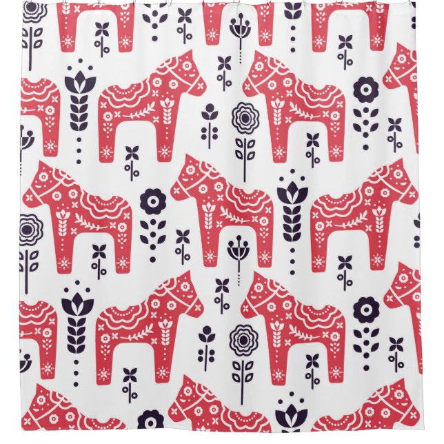 Folk swedish horse floral seamless pattern.  (Front)