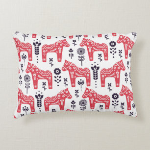 Folk swedish horse floral seamless pattern. accent pillow