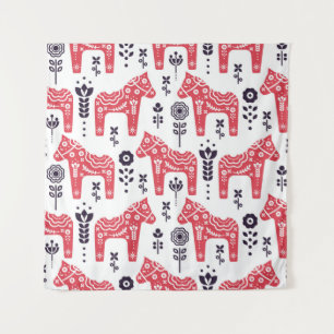 Folk swedish horse floral seamless pattern.  tapestry