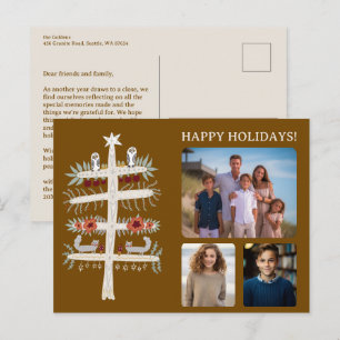 Folk Tree of Life Christmas Holiday CUSTOM 3 Photo Postcard