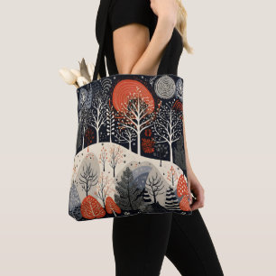 Folk Winter Night Landscape Tote Bag