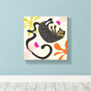 Folkart Boho Abstract Black Cat hand drawn  Canvas Print