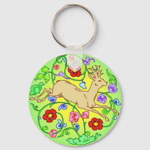 Folkart Deer Buck Running Through a Garden Keychain