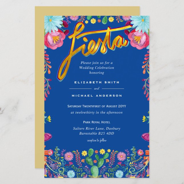 Folkart Flower Fiesta Wedding Invitation Boda  (Front/Back)