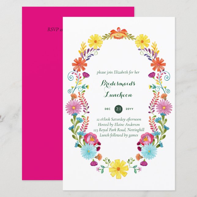 Folkart Flower Fiesta Wedding Invitation Boda  (Front/Back)