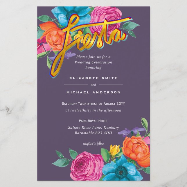 Folkart Flower Fiesta Wedding Invitation Boda  (Front)