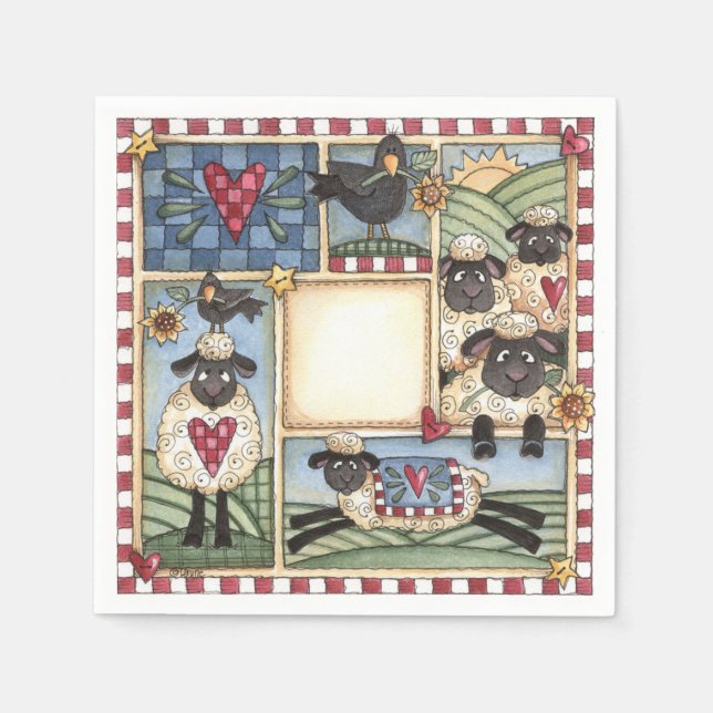 Folkart Sheep & Crows Napkin (Front)