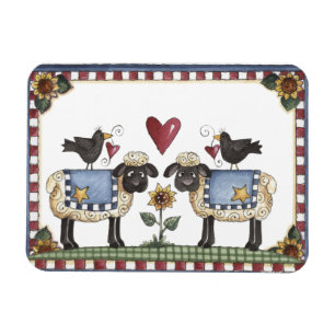 Folkart Sheep Crows & Sunflowers Magnet