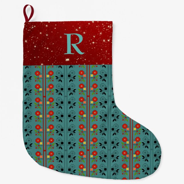 Folklore Christmas Stocking Turquoise Red (Front)