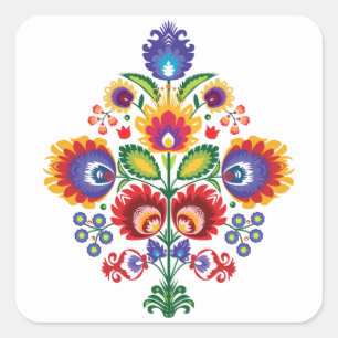 Folklore composition on white square sticker