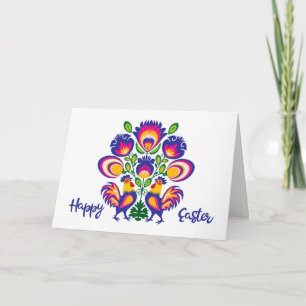 Folklore de Pâques avec 2 coq Carte pliée personna