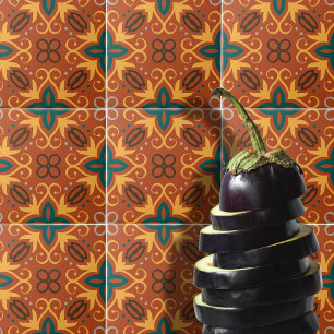 Folklore Ethnic Mosaic Pattern in Fall Colours Tile