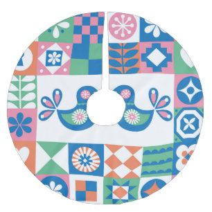 Folklore Floral Card: Scandinavian Design. Brushed Polyester Tree Skirt