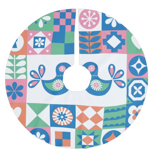 Folklore Floral Card: Scandinavian Design. Brushed Polyester Tree Skirt (Front)