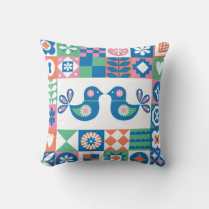 Folklore Floral Card: Scandinavian Design. Throw Pillow