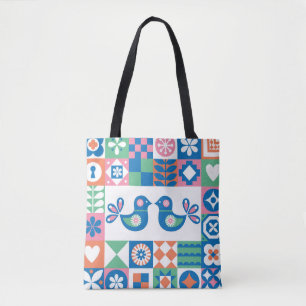 Folklore Floral Card: Scandinavian Design. Tote Bag