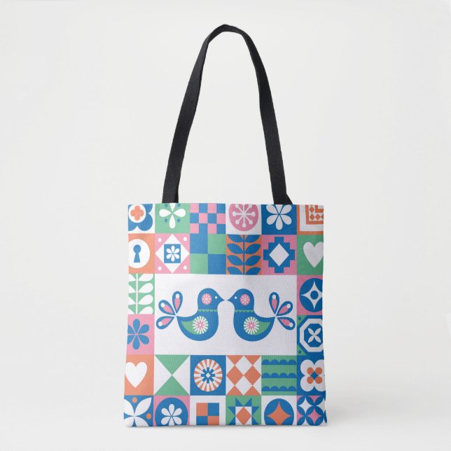 Folklore Floral Card: Scandinavian Design. Tote Bag (Front)