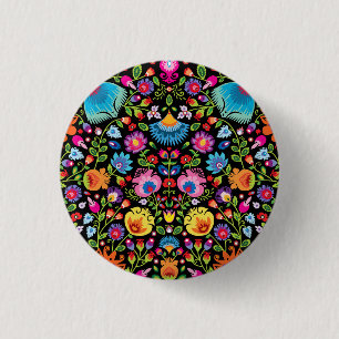 Folklore flowers Wycinanki black 1 Inch Round Button