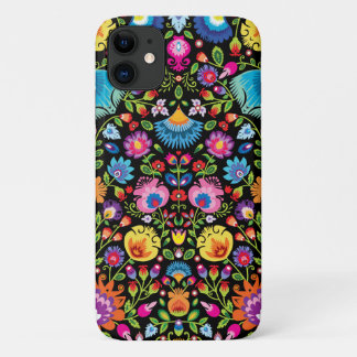 Folklore flowers Wycinanki black iPhone 11 Case