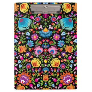 Folklore flowers Wycinanki black Clipboard