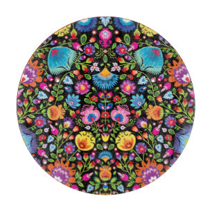 Folklore flowers Wycinanki black  Cutting Board
