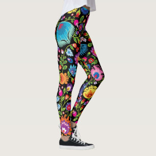 Folklore flowers Wycinanki black  Leggings