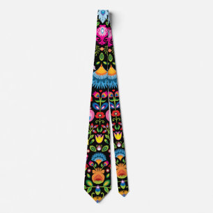 Folklore flowers Wycinanki black Tie