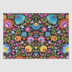 Folklore flowers Wycinanki black Tissue Paper